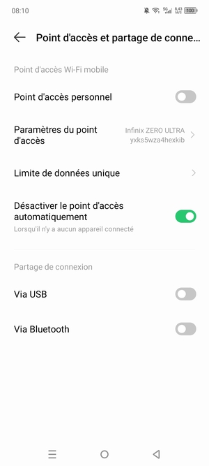 Sélectionnez Paramètres du point d'accès