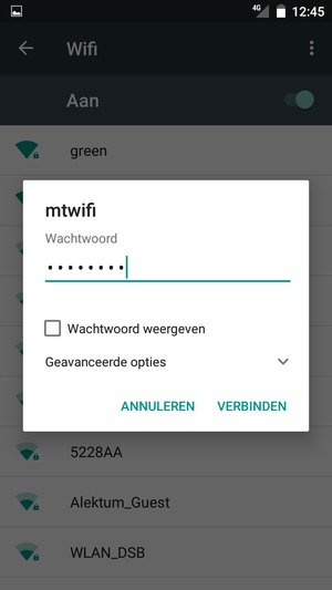 Voer het WiFi-wachtwoord in en selecteer VERBINDEN