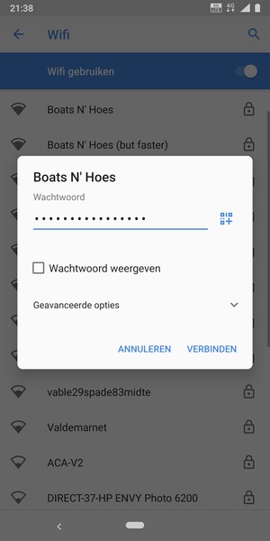 Voer het WiFi-wachtwoord in en selecteer VERBINDEN