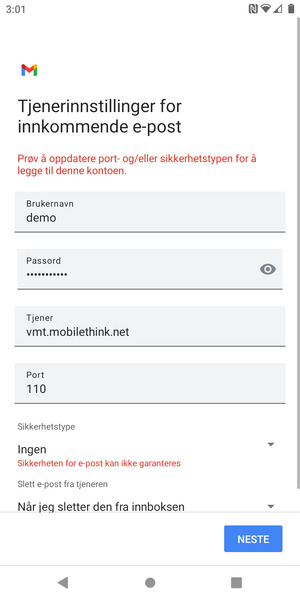 Velg NESTE