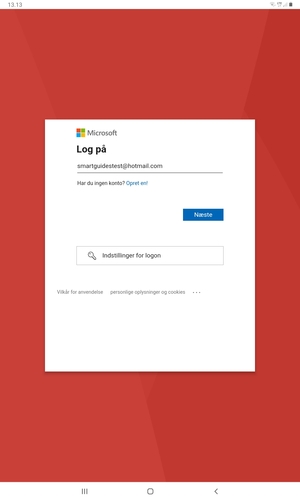 Indtast din Hotmail adresse og vælg Næste