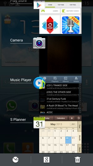 Select the trash can to close all running apps 