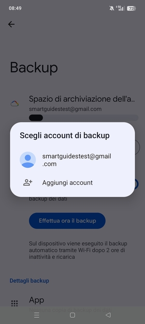 Seleziona il tuo account di backup