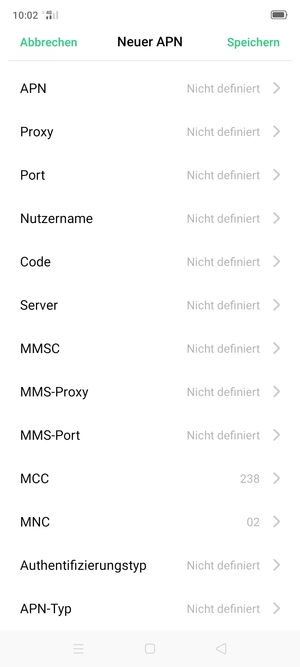 Scrollen Sie nach unten und geben Sie Internetinformationen ein