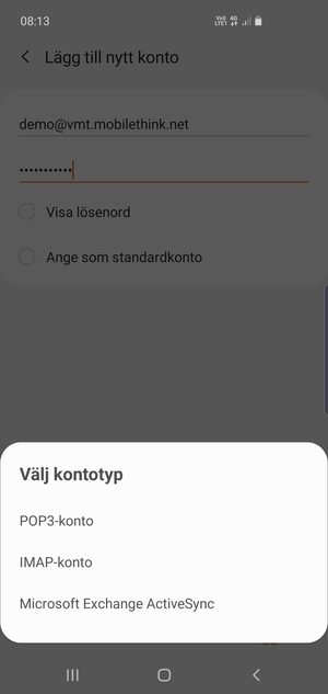 Välj POP3-konto eller IMAP-konto