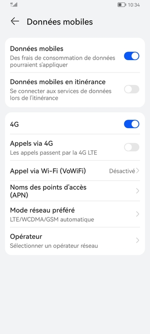 Sélectionnez Noms des points d'accès (APN)