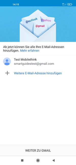 Wählen Sie WEITER ZU GMAIL