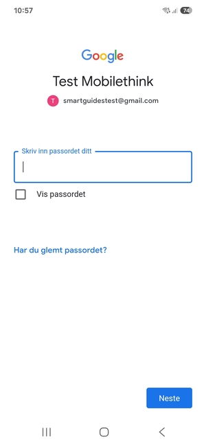 Skriv inn Gmail passord og velg Neste