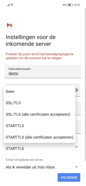 Selecteer Geen en VOLGENDE