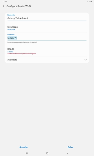 Inserisci una password di almeno 8 caratteri e seleziona Salva