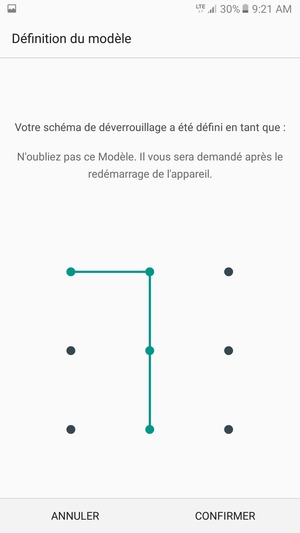 Dessinez de nouveau le schéma de déverrouillage et sélectionnez CONFIRMER
