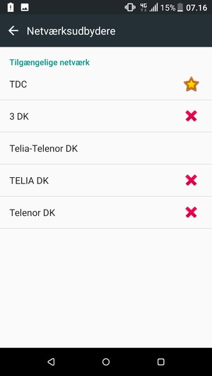 Vælg en netværksudbyder fra listen