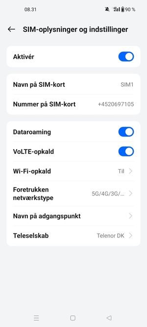 Slå Dataroaming til eller fra