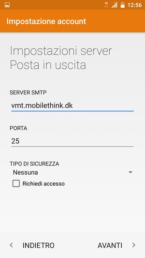 Deseleziona la casella di controllo Richiedi accesso e seleziona AVANTI
