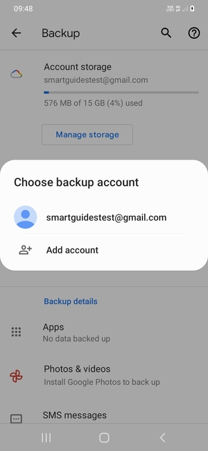 Select your backup account
