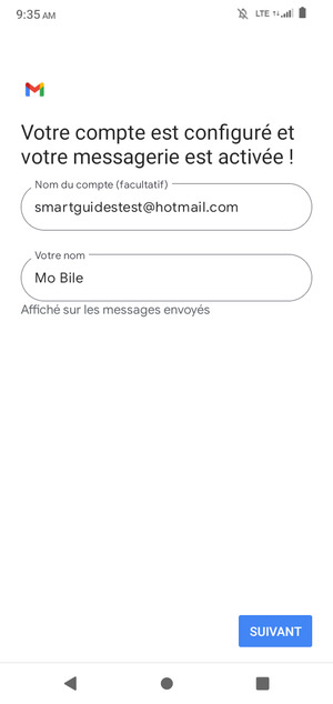 Donnez un nom à votre compte et saisissez votre nom. Sélectionnez SUIVANT