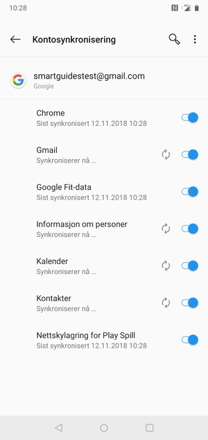 Din informasjon blir synkronisert