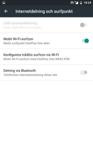 Din telefon har nu ställts in för att kunna användas som ett modem