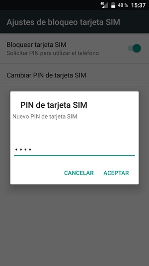 Introduzca su Nuevo PIN de tarjeta SIM y seleccione ACEPTAR