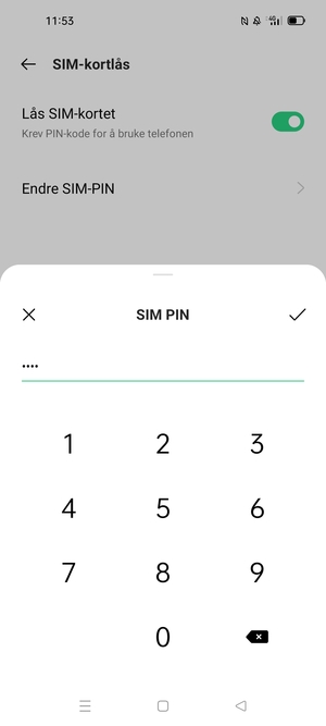 Skriv inn Gjeldende PIN-kode for SIM-kort og velg OK