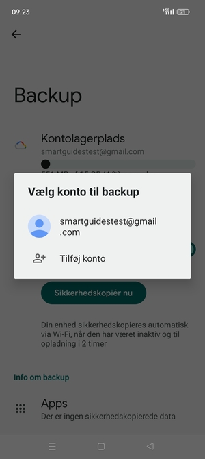 Vælg din sikkerhedskopi-konto