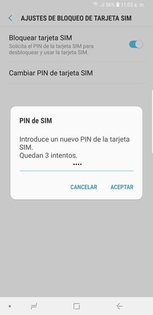 Introduzca su Nuevo PIN de la tarjeta SIM y seleccione ACEPTAR