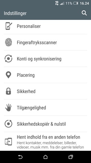 Scroll til og vælg Sikkerhed