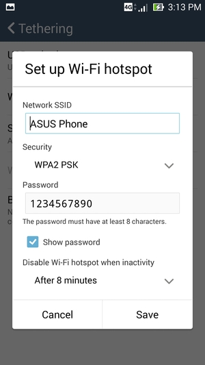 Enter a password of at least 8 characters and select Save