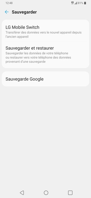 Sélectionnez Sauvegarde Google