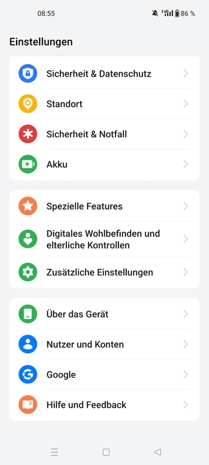 Gehen Sie zurück zum Einstellungen Menü und wählen Sie Nutzer und Konten