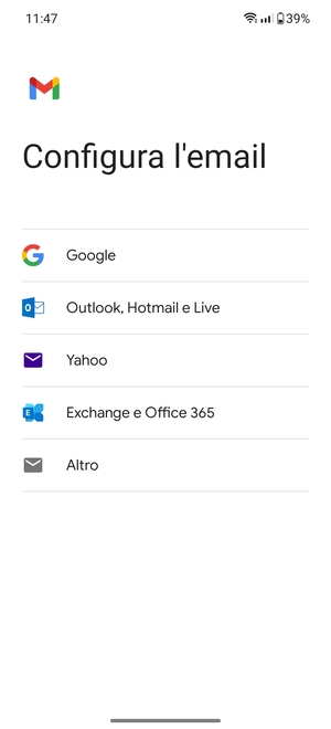 Seleziona Exchange e Office 365