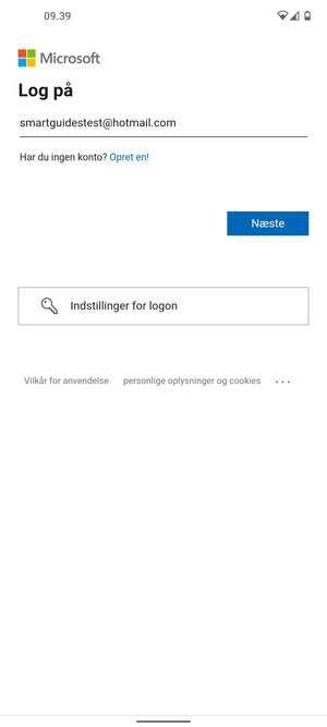 Indtast din e-mailadresse og vælg Næste