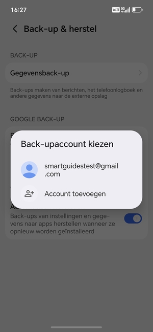 Selecteer uw back-up-account