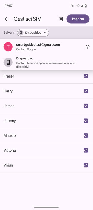 Seleziona il tuo account Google