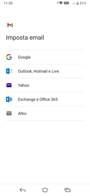 Seleziona Exchange e Office 365
