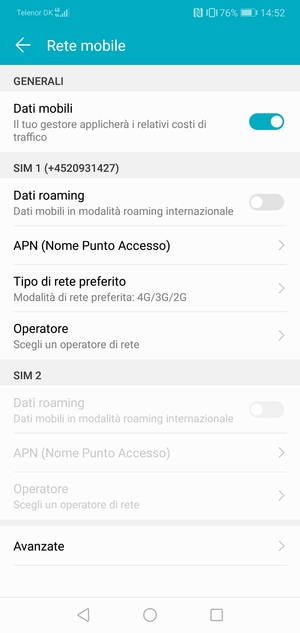 Per modificare la rete, in presenza di problemi, seleziona Operatore