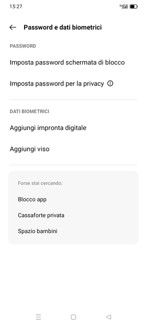 Seleziona Imposta password schermata di blocco