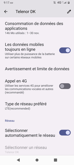 Pour changer de réseau en cas de problèmes de réseau, désactiver le Sélectionner automatiquement le réseau