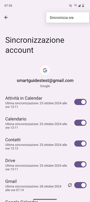 Seleziona Sincronizza ora