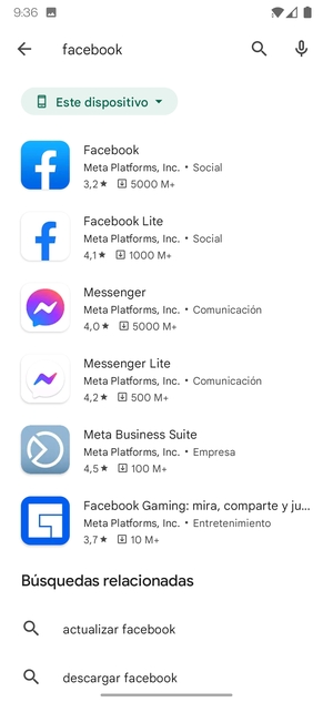 Seleccione la aplicación