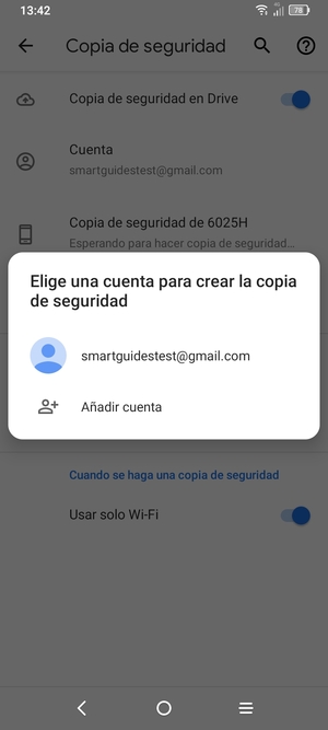 Seleccione su cuenta de copia de seguridad