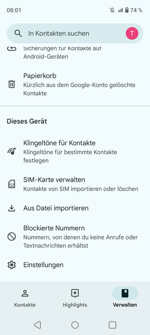 Scrollen Sie und wählen Sie SIM-Karte verwalten
