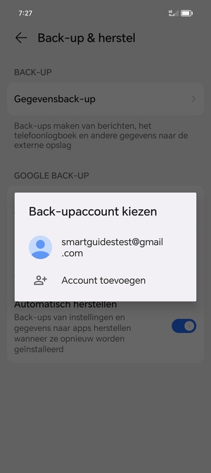 Selecteer uw back-up-account
