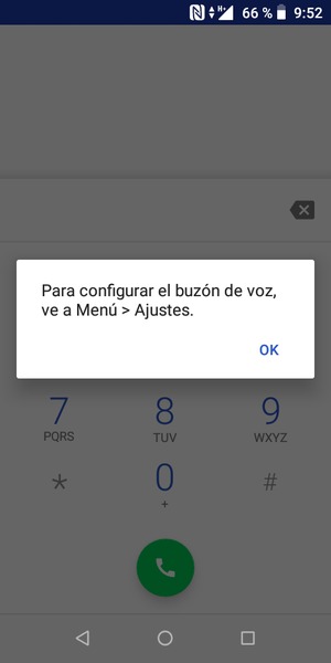 Si el correo de voz no está configurado, seleccione OK