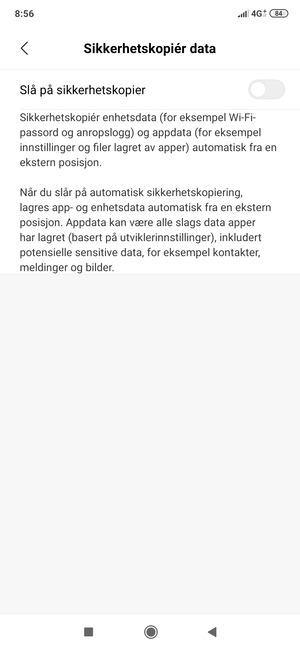 Slå på Slå på sikkerhetskopier