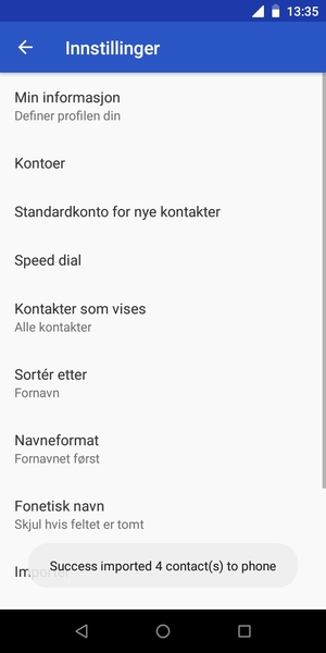 Kontaktene dine vil bli lagret på din ZTE