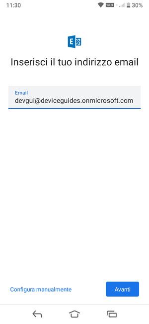 Inserisci il tuo indirizzo email e seleziona Configura manualmente