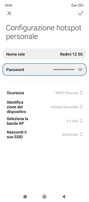 Inserisci una password dell'hotspot Wi-Fi di almeno 8 caratteri e seleziona OK