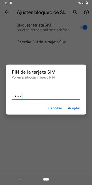 Confirme su nuevo PIN de tarjeta SIM y seleccione Aceptar