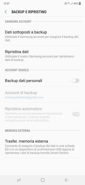 Attiva Backup dati personali